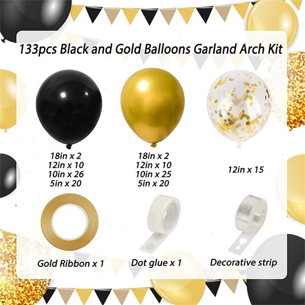 Black and gold Balloon Arch