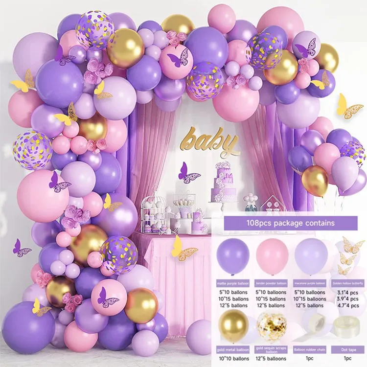 Prémium Purple Butterfly Balloons Arch Kit