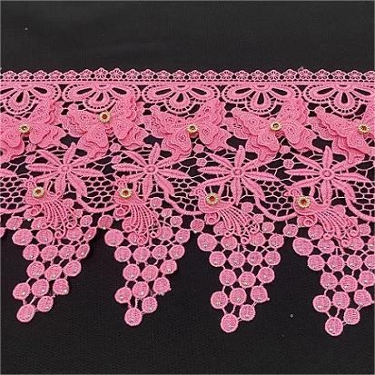 3D with gemstone Polyester lace