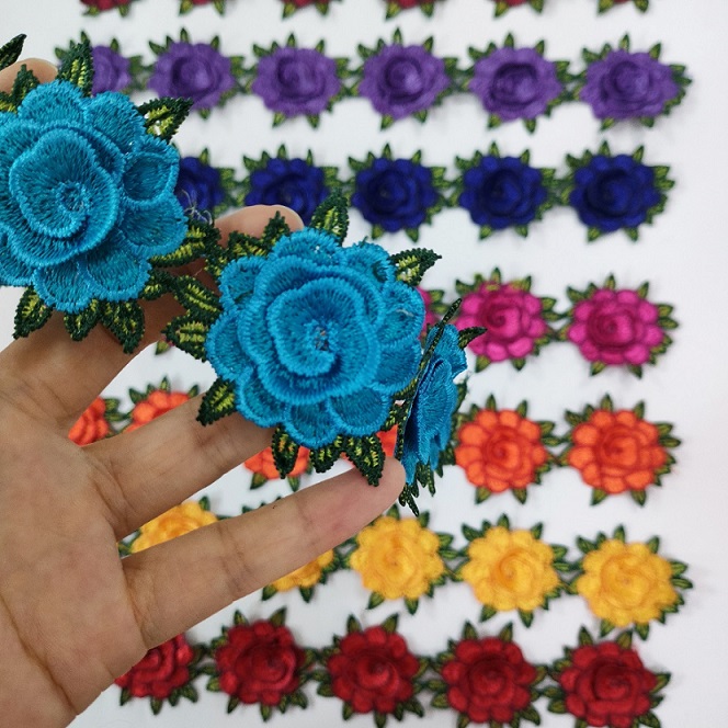 3D polyester tweekleurige kanten rand met bloemen