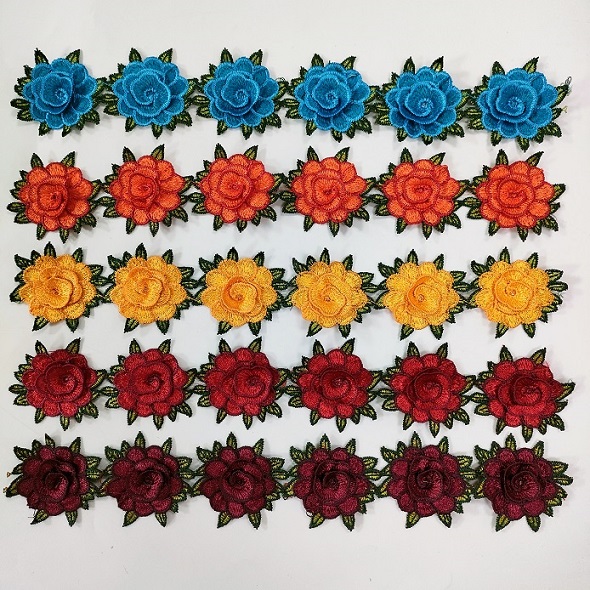 Trim renda bunga poliester dua warna 3d