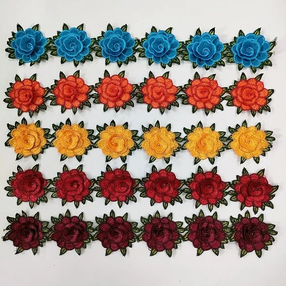 3D polyesterový dvojfarebný kvetinový čipkový lem