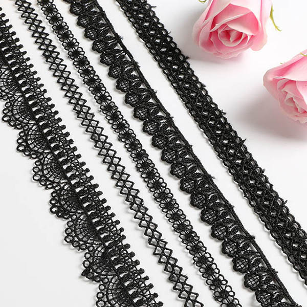 Black Embroidered Polyester Lace Trim