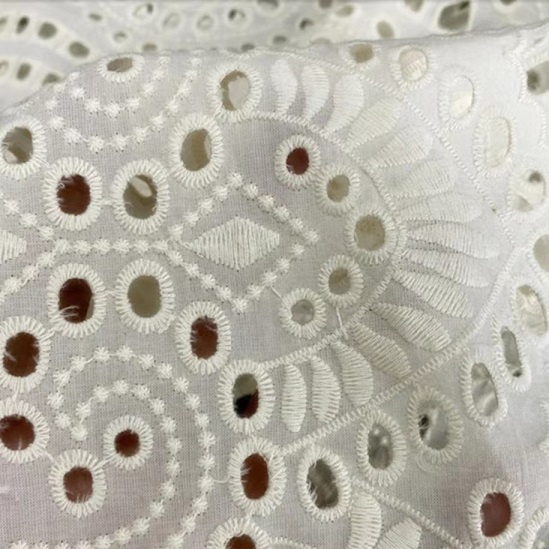 Off White Cotton Eyelet Fabric With Embroidered Flower  Dress Curtain Fabric
