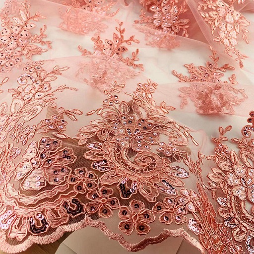 High quality 3D floral beaded textile embroidery fabric lace decoration