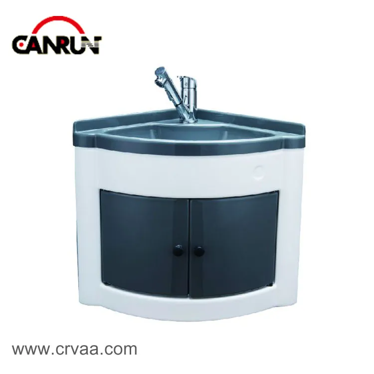 Lavabo triangolare in acrilico rivestito in ABS con mobile