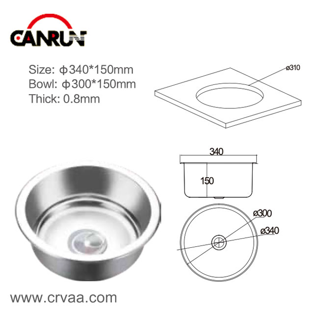 Cylindrical Stainless Steel RV Apartment Sink - 4