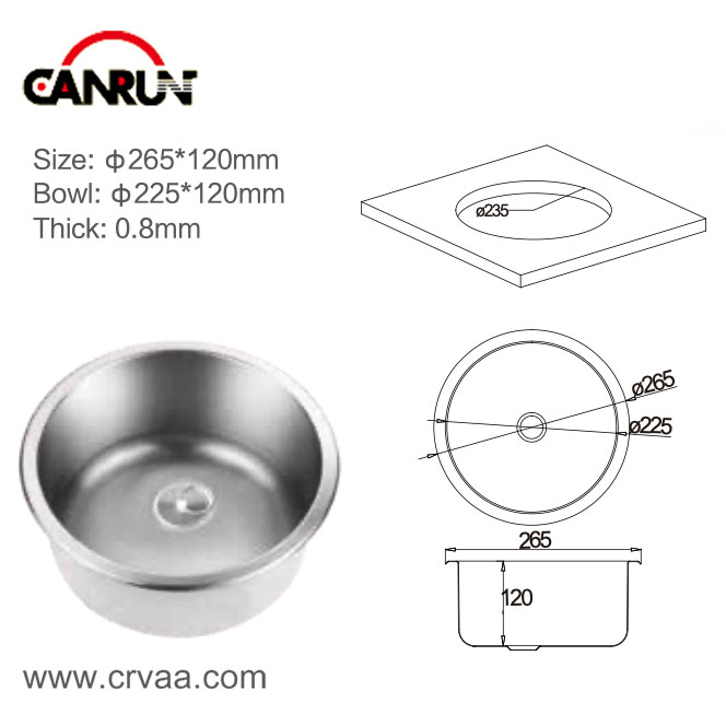 Cylindrical Stainless Steel RV Sink - 4