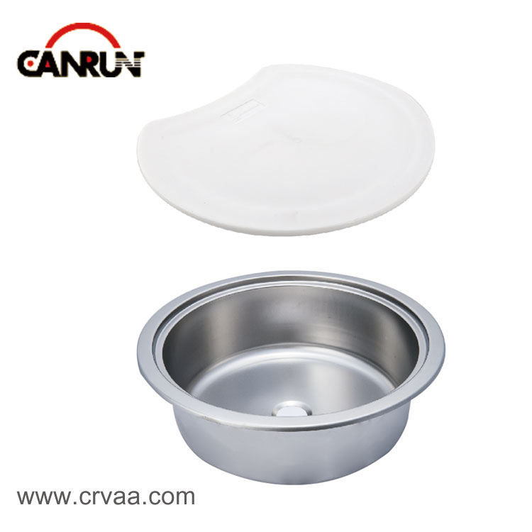 Cylindrical Stainless Steel RV Sink with Cutting Board