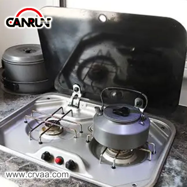 Double Burner RV Stainless Steel Gas Stove with Cover - 2 