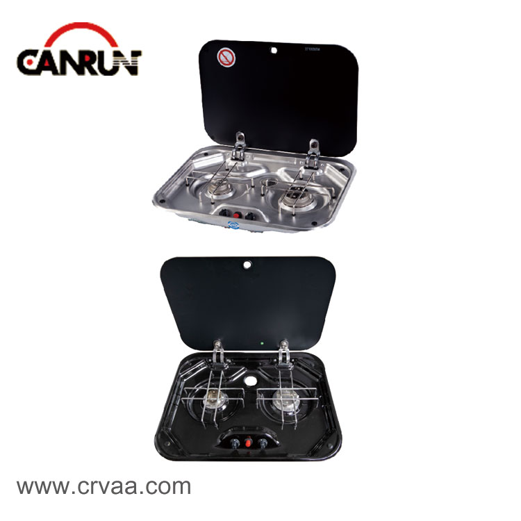 Double Burner RV Stainless Steel Gas Stove with Cover - 5 