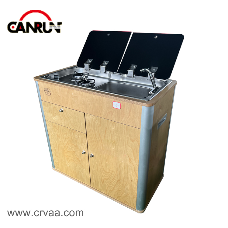 Mobile Portable Vanlife Box with Two-Burner and Sink-in-one Stainless Steel Gas Stove with Cover - 1