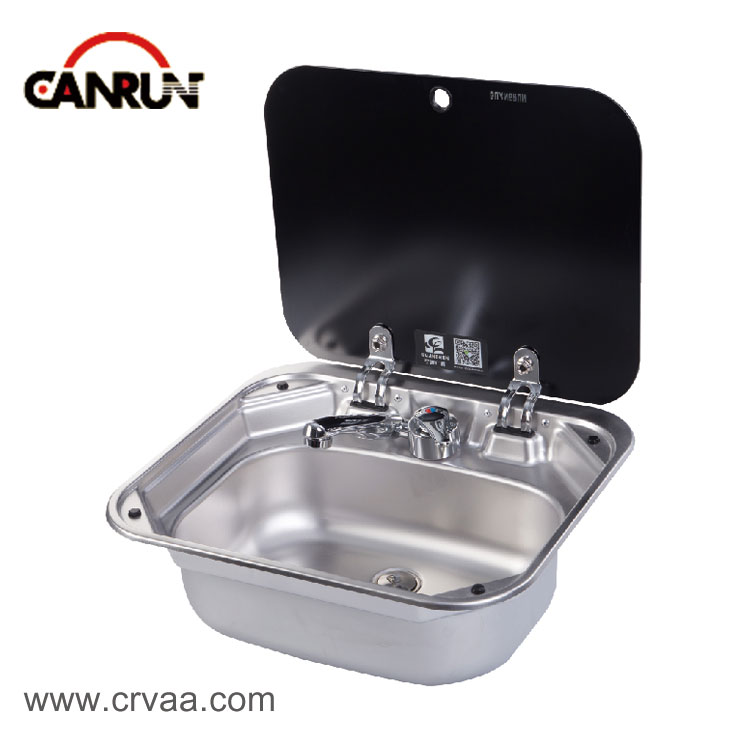Rectangular With Flat Stainless Steel Covered RV Sink - 1