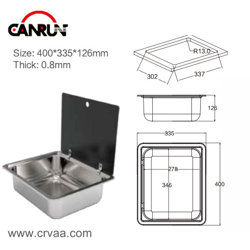Rectangular With Flat Stainless Steel Covered RV Sink - 6 