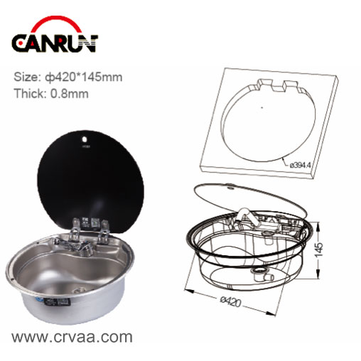Round Stainless Steel Covered RV Sink - 10 