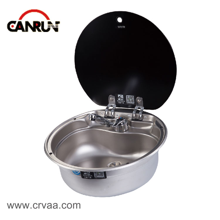 Round Stainless Steel Covered RV Sink - 1 
