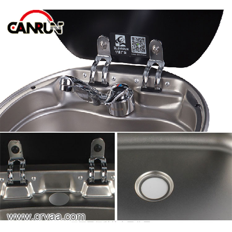 Round Stainless Steel Covered RV Sink - 3