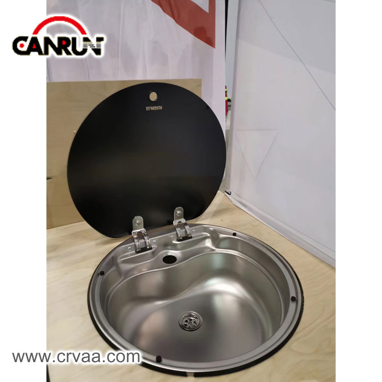 Round Stainless Steel Covered RV Sink - 4 
