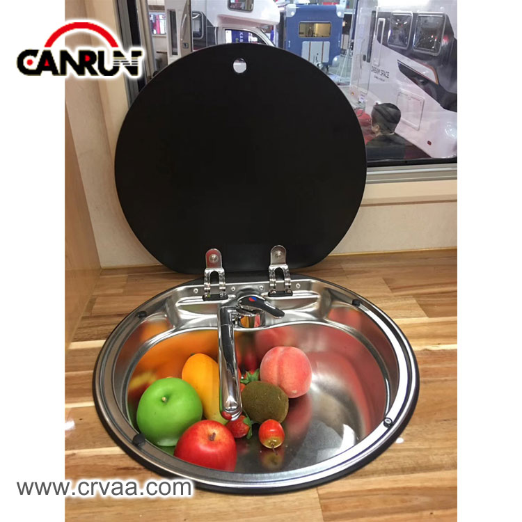 Round Stainless Steel Covered RV Sink - 5