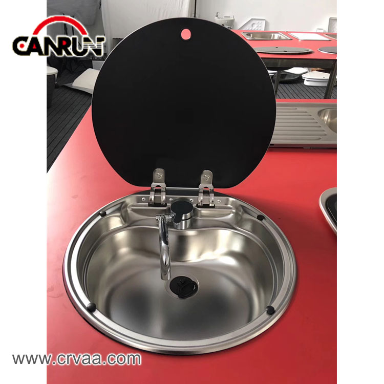 Round Stainless Steel Covered RV Sink - 6