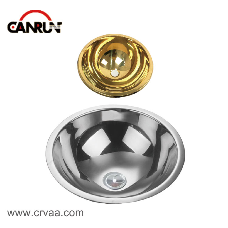 Round Two-Tone Stainless-Steel RV Yacht Golden Sink - 0