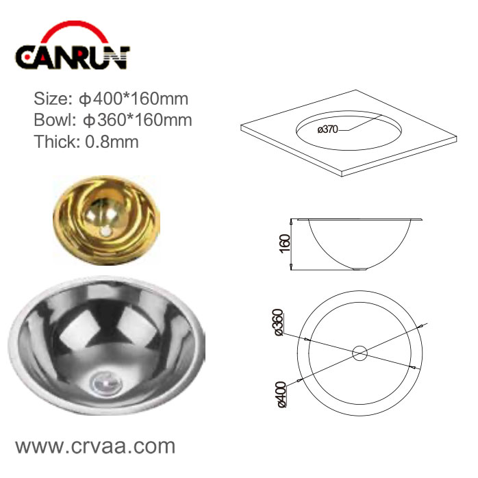Round Two-Tone Stainless-Steel RV Yacht Golden Sink - 3