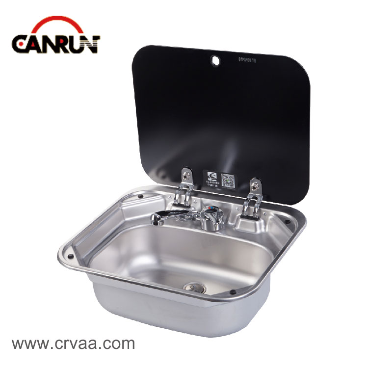 Square Glass Covered RV Sink - 1