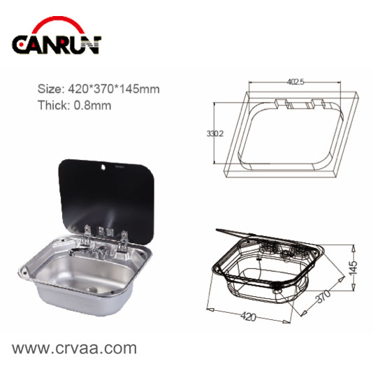 Square Glass Covered RV Sink - 7