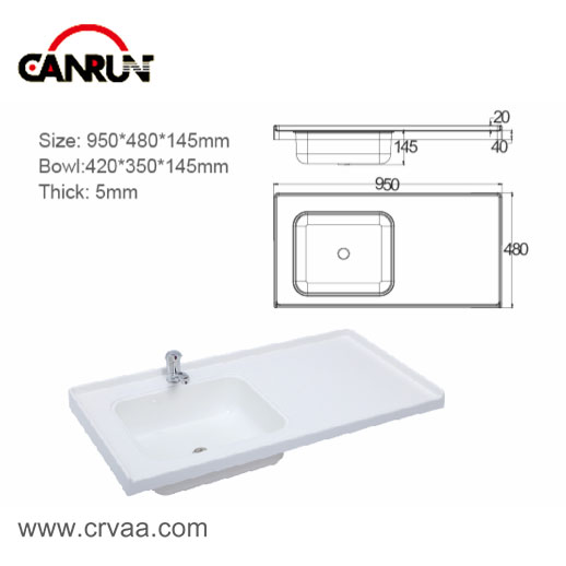 Square Left Basin with Countertop Acrylic Vanity - 3 