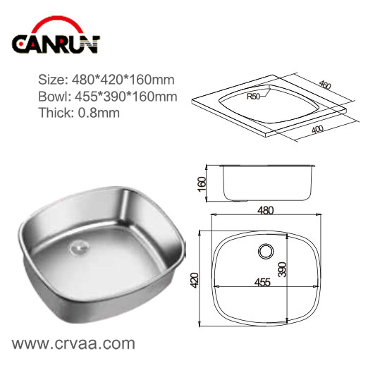 Square Stainless Steel RV Sink - 4