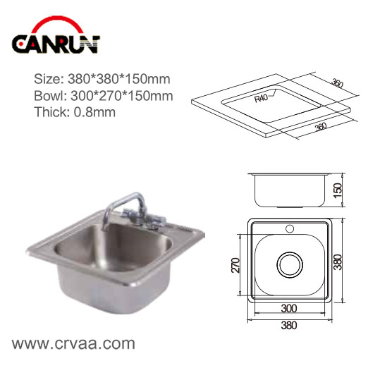 Lavello per camper quadrato in acciaio inossidabile con piccola piattaforma - 3