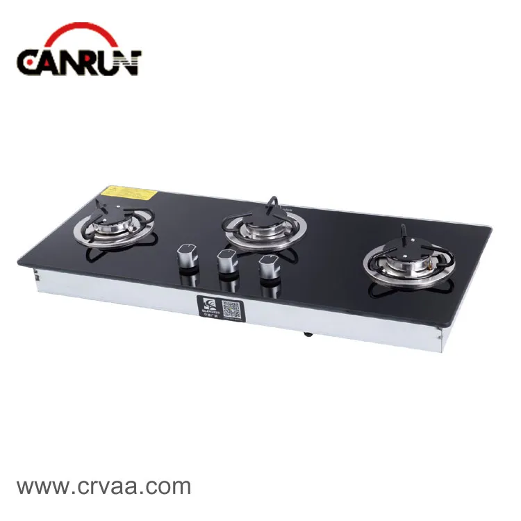 Three-Burner rectangular Built-in glass Countertop Gas Stove