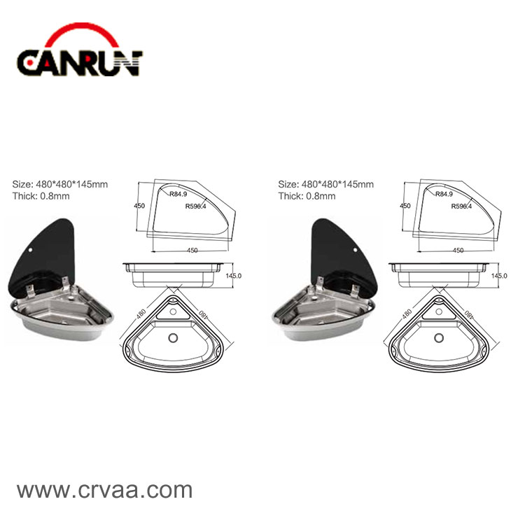 Триъгълна мивка за RV с покритие от неръждаема стомана - 3 