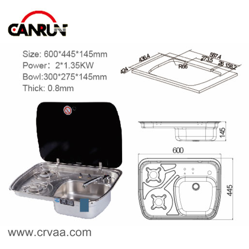 Two-Burner and Sink-in-one Stainless Steel Gas Stove with Cover - 3
