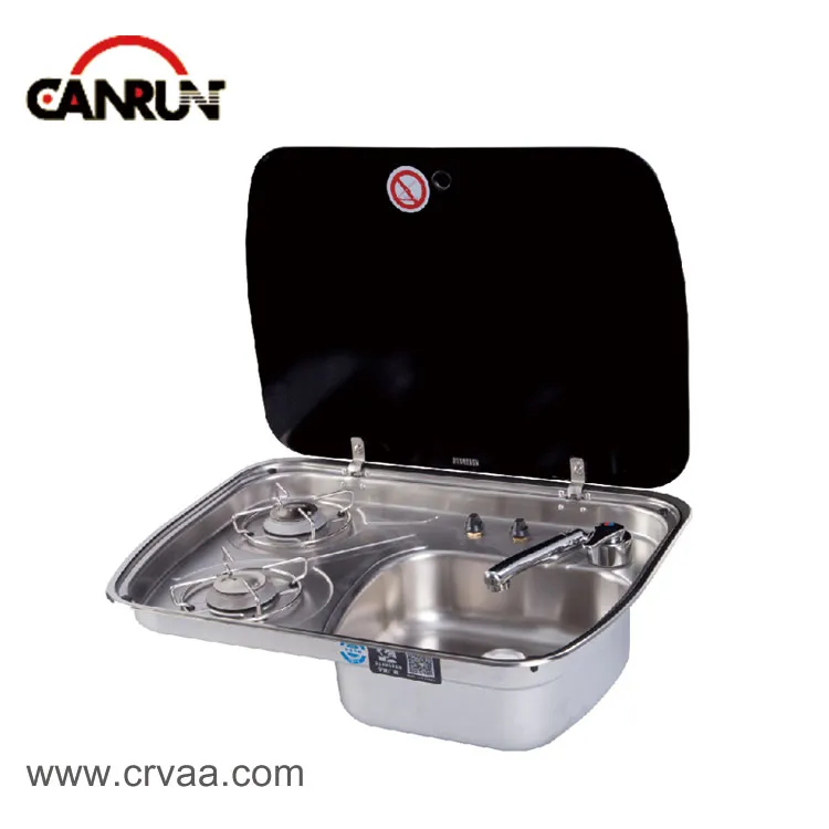 Two-Burner and Sink-in-one Stainless Steel Gas Stove with Cover