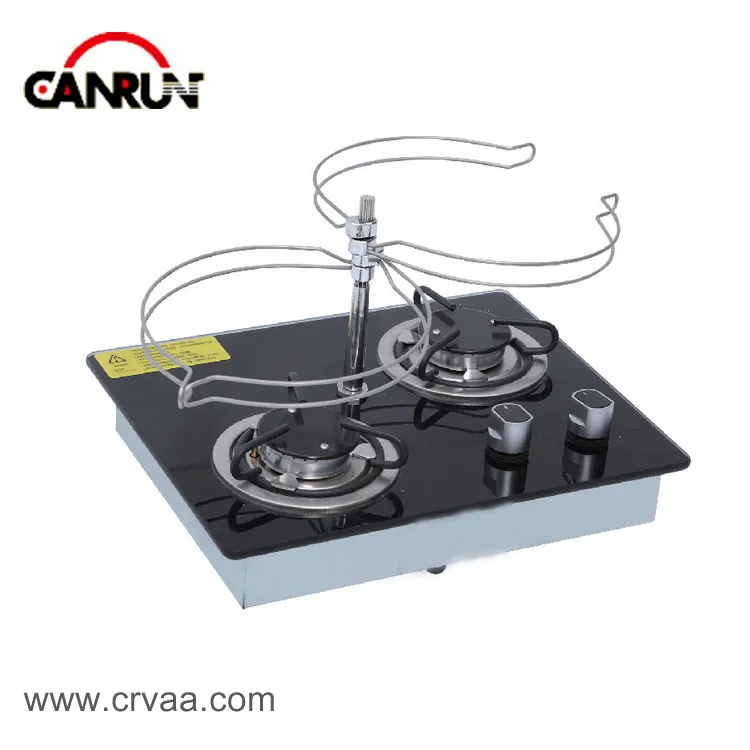 Fogão a gás de bancada de vidro embutido quadrado de dois queimadores