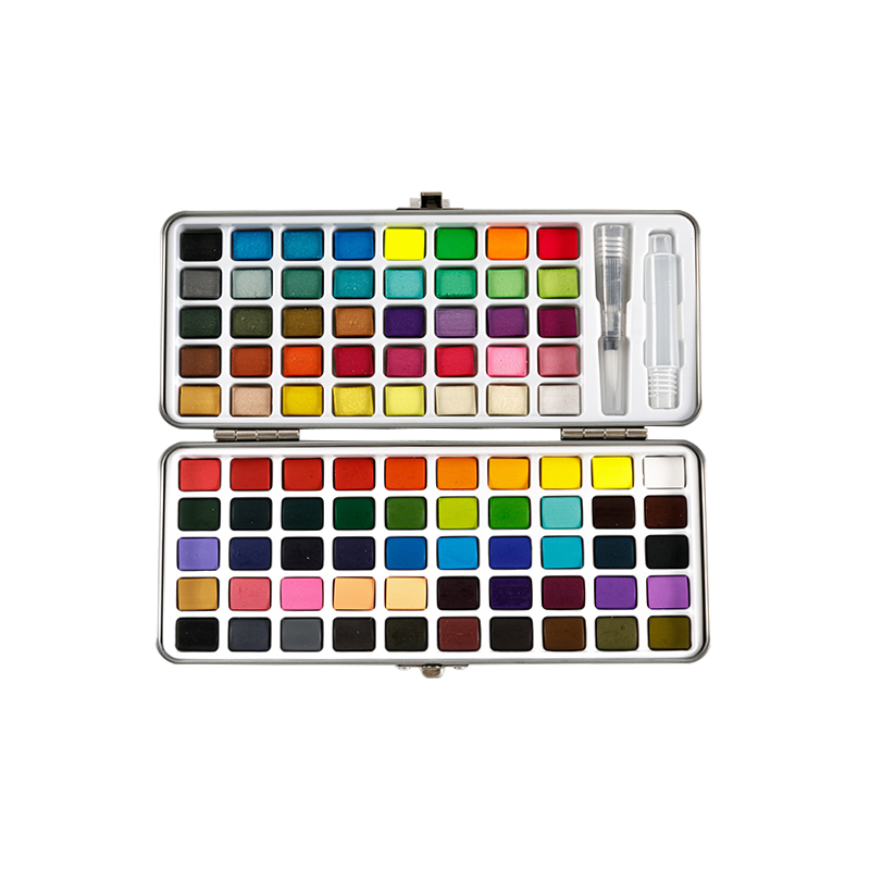 Набір однотонних акварельних фарб 90 кольорів, переносна металева коробка