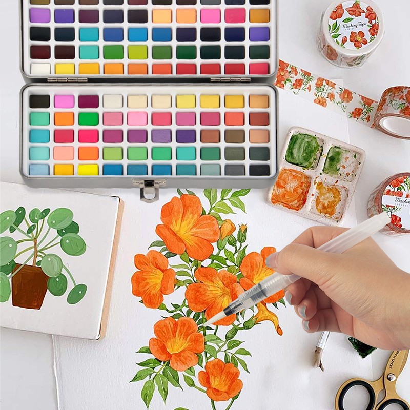 100 farver akvarelfarvesæt med gaveæske