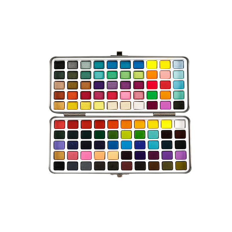 90 Colors Solid Akvarell Paint Set Bärbar metalllåda