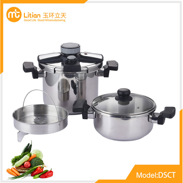 Rotary Knob Stainless Steel Pressure Cooker With Square Handle Set
