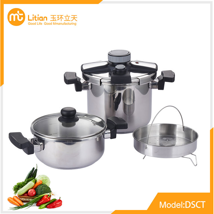 Rotary Knob Stainless Steel Pressure Cooker With Square Handle Set