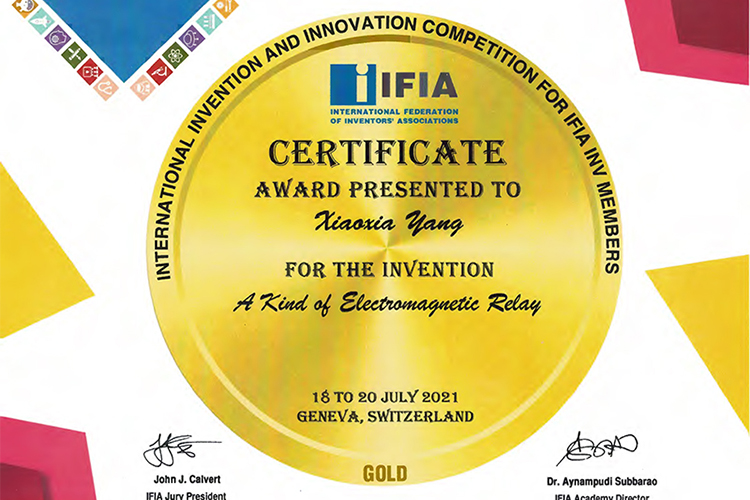 NT90 50A heavy power relay was given the Gold Medal of Innovation award in SVIIF 2021 organized by IFIA
