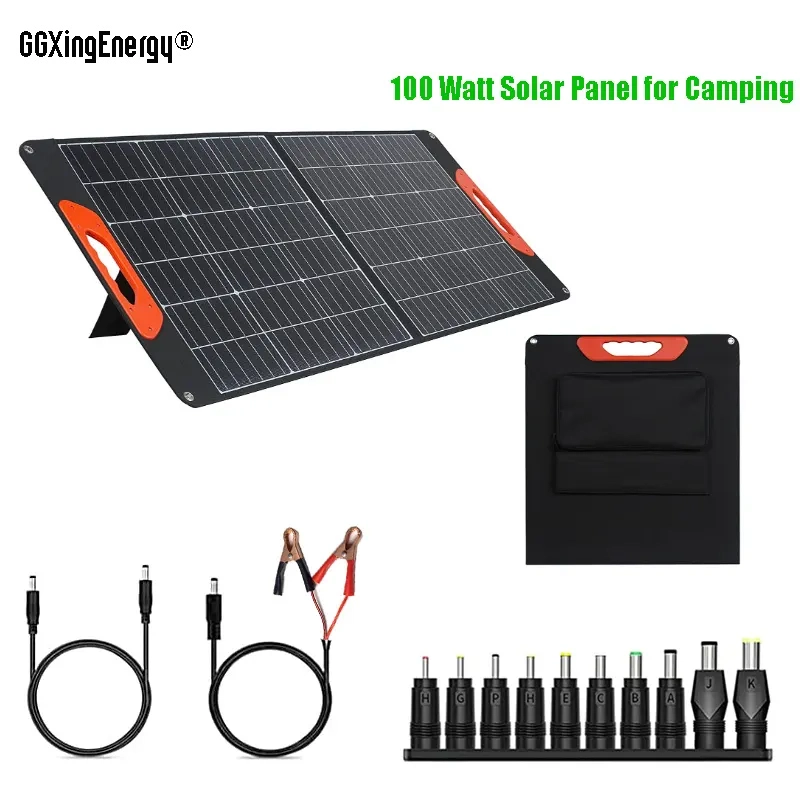 100 vatų saulės baterija, skirta stovyklavimui