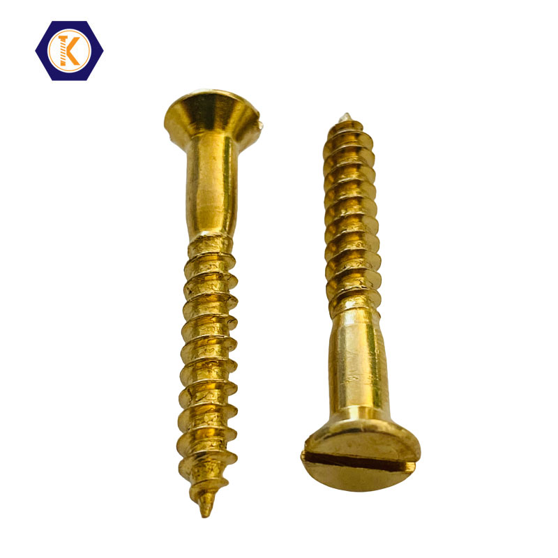 Flat Slotted Head Wood Screw Brass Plated