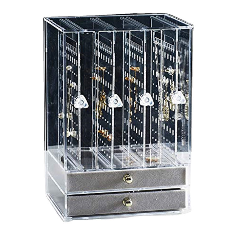 Acrylic Black Velvet Standing Jewelry Box Display para sa Earring Necklace Ring