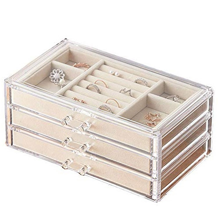 Boîtes-cadeaux d'affichage de velours acrylique boîte de tiroir empaquetant des boîtes-cadeaux de bijoux pour des bijoux