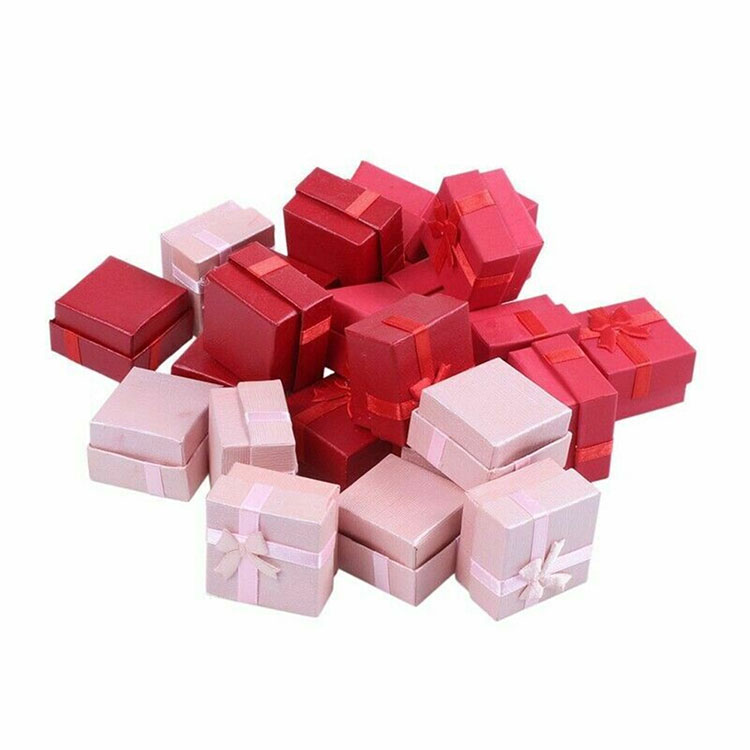 Bow Decoration Pink Cardboard Small Portable Jewelry Case Cardboard Box
