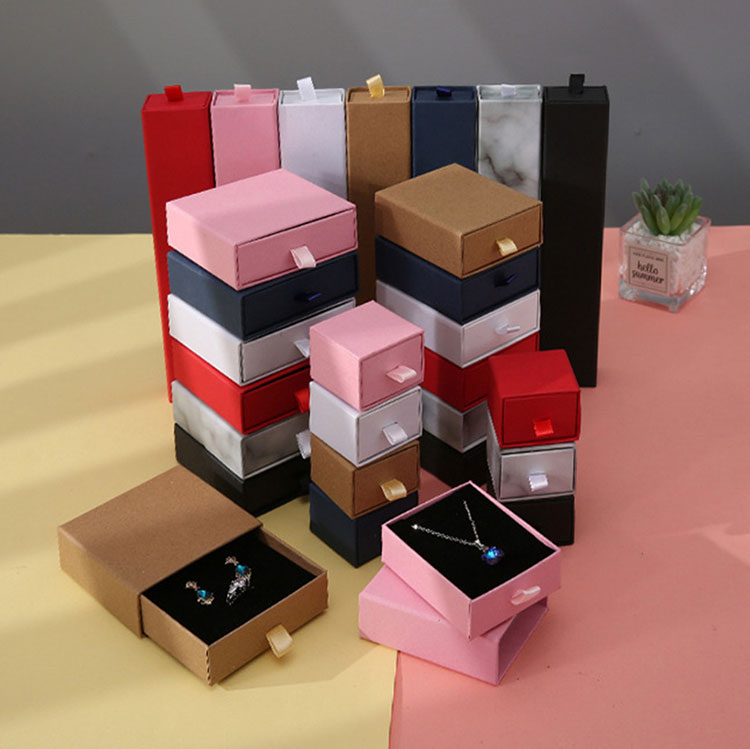Caixa de esponja de papelão com design de gaveta, caixa de joias branca, caixa Kraft para brincos, colar, pulseiras