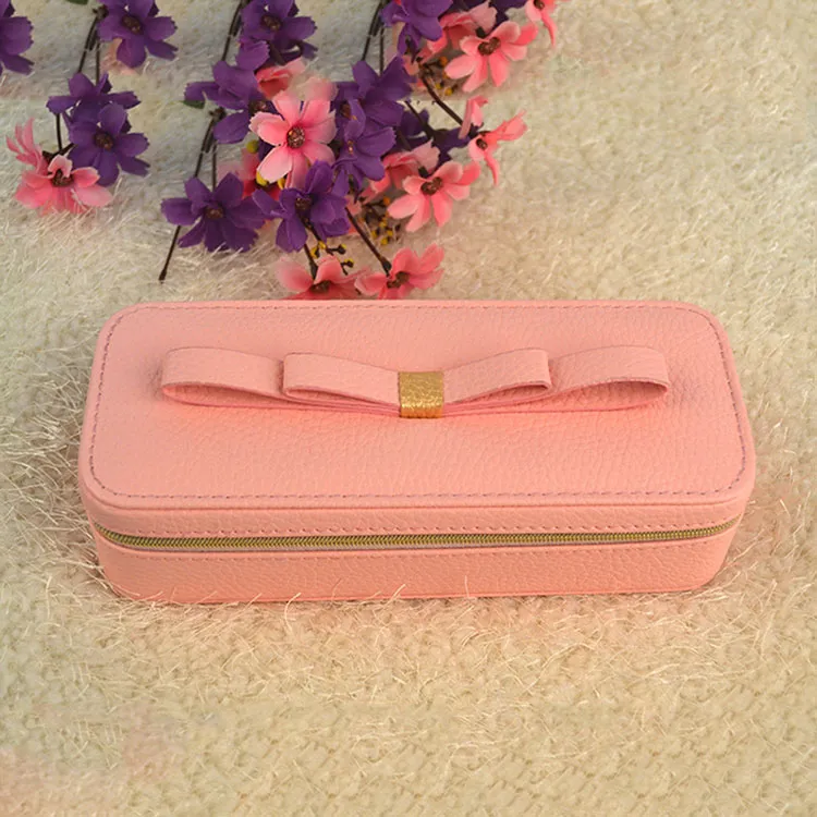 Luxury Girls Pink Leather Alahas Gift Box na May Salamin