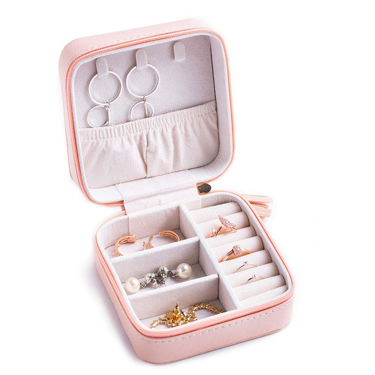 Mini Portable Travel Faux Leather Jewelry Box with Hanging Ears for Earrings Bracelets Rings